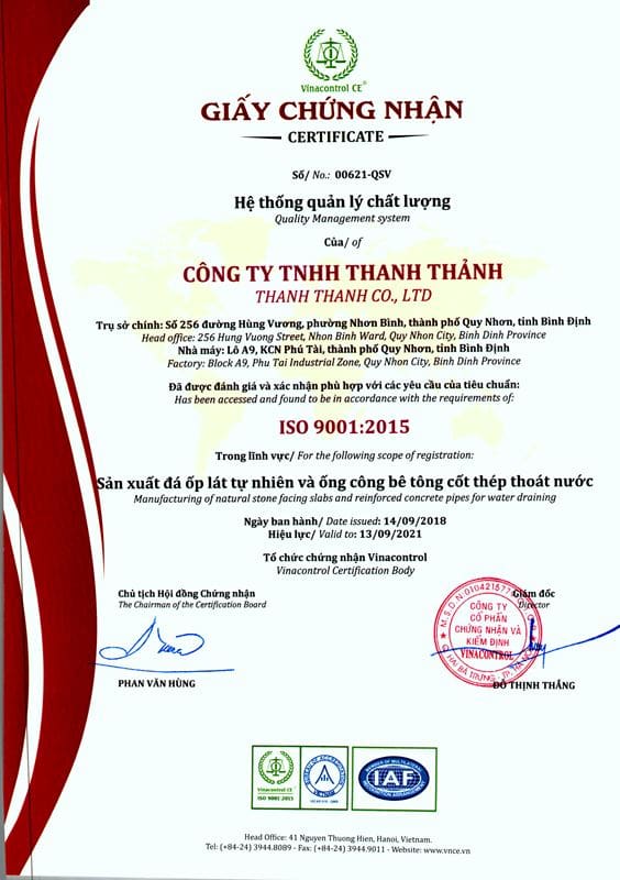 chung nhan ISO 9001-Thanh Thanh